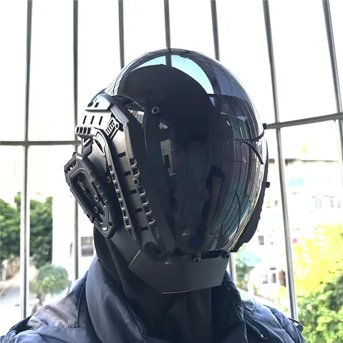 Vista 5 de NECHARI Casco gótico punk máscara futurista Techwear de ciencia ficción gótica máscara de Halloween Cosplay Halloween fiesta música accesorios