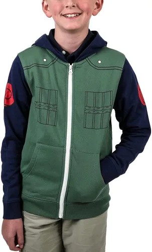 Vista 2 de Bioworld Naruto Anime Classic Kakashi Jonin - Sudadera con capucha para niños con cremallera Multicolor