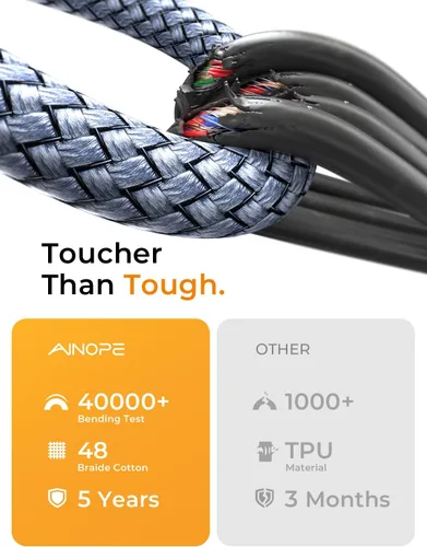 Vista 6 de AINOPE Micro B a USB C de 10 Gbps, cable de disco duro externo de 1.5 pies, cable de disco duro trenzado de nailon, compatible con MacBook Pro/Air