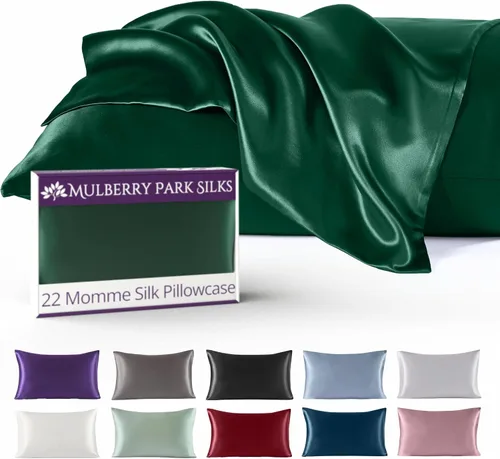 Vista 21 de Mulberry Park - Funda de almohada 100% seda, 22 mommes, seda de morera grado 6A, cierre de sobre profundo, color negro/estándar (20 x 26 pulgadas)