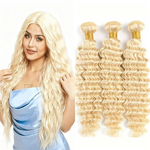 Vista 261 de P4613 Cabello humano rizado onda profunda marrón y paquetes mixtos 8 10 12 P4613 Ombre Marrón-Rubio-DP