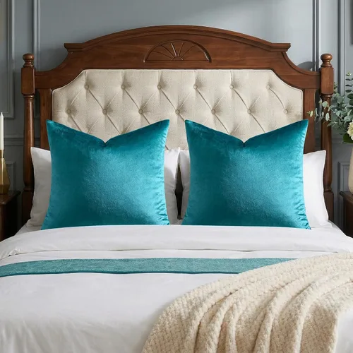 Vista 144 de GIGIZAZA Juego de 2 fundas de almohada doradas de terciopelo de 20 x 20 pulgadas para sofá Almohadas para sofá, tela texturizada suave de 9.88