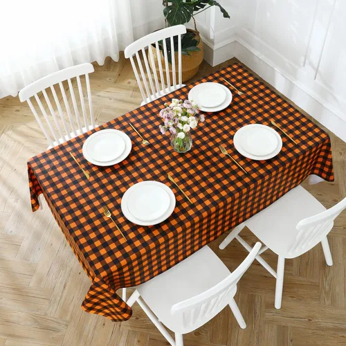 Vista 5 de Romanstile Mantel rectangular de vinilo, 100% impermeable, mantel de plástico a cuadros de búfalo, resistente y lavable para exteriores, campamento