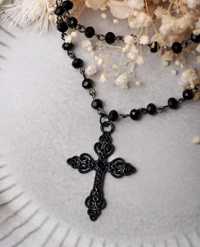 Vista 5 de Sacina Layered Black Beaded Choker, Goth Gothic Emo Punk Grunge Necklace
