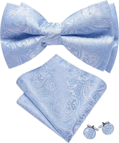 Vista 61 de Barry.Wang Pajarita de Rayas Paisley para Hombre de Seda Preatada Pañuelo de Bolsillo Gemelos Juego Formal Boda Fiesta Graduación