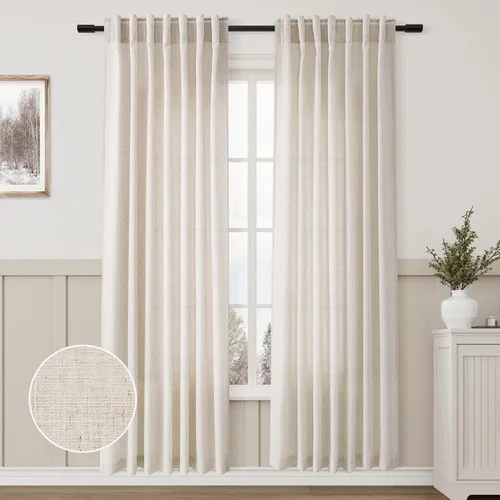 Vista 27 de Aersas Aqua Green Linen Curtains 84 Inches Long 2 Panels Set Back Tab Rod Pocket Living Room Curtain Farmhouse Rustic Light Filtering Hook Drapes