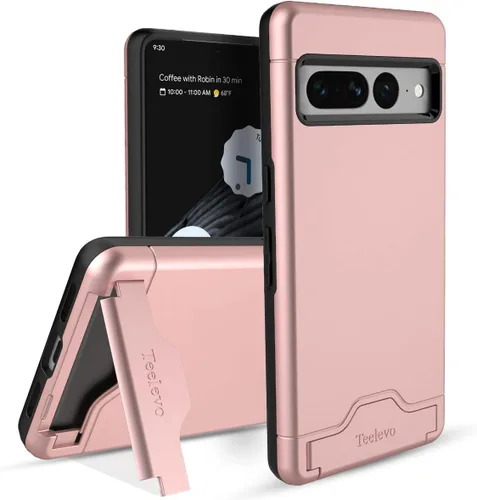 Vista 9 de Funda tipo cartera de doble capa con ranura para tarjeta y soporte para Google Pixel 7 Pro - Oro rosa