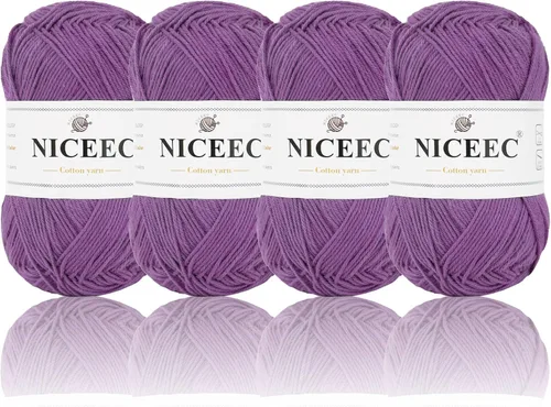 Vista 56 de NICEEC 4 madejas de hilo de algodón suave para bebé, 4 capas, manualidades DIY, peso fingering, hilo para manta para ganchillo y tejido, total 700