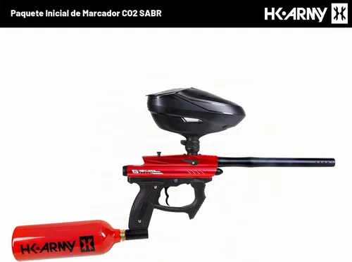 Vista 2 de HK Army SABR paquete de inicio de marcador de pistola de paintball CO2 Rojo