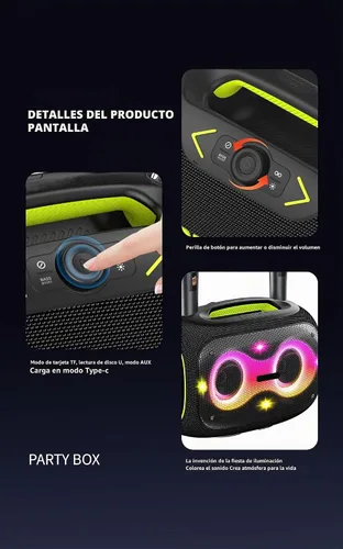 Vista 3 de Altavoz Bluetooth portátil con 2 micrófonos, graves profundos, tiempo de reproducción de 10 horas, IPX6 impermeable, 120 W, gris