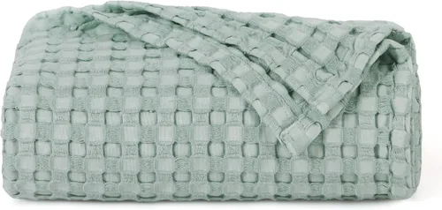 Vista 39 de Bedsure - Manta XL de punto gofre de algodón refrescante - Manta ligera y transpirable de rayón derivado de bambú para personas que se acaloran al