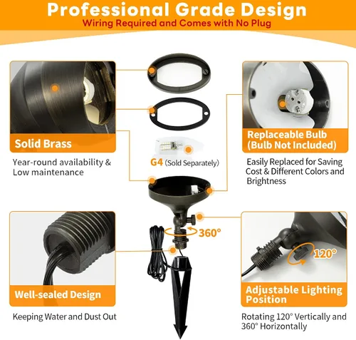 Vista 6 de Gardenreet Luz de inundación de bajo voltaje para exteriores, luz LED de latón macizo para lavado de pared, 12 V cableada impermeable, iluminación