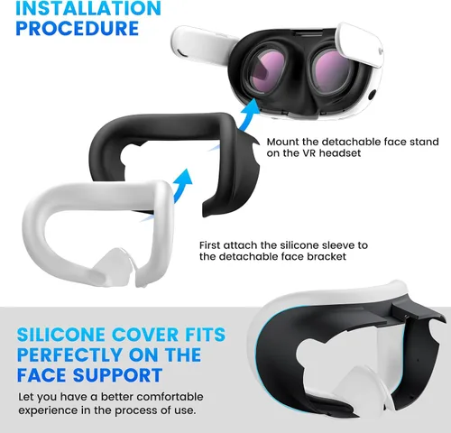 Vista 4 de AZURAOKEY Silicone VR Face Cover Compatible with Meta Quest 3 VR Headset Washable Face Cushion Pad Replacement Mask Face Pad Sweatproof with Light