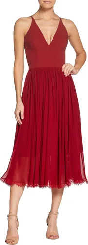 Vista 6 de Dress the Population Vestido midi Alicia con escote pronunciado de medios mixtos sin mangas ajustado y acampanado para mujer Negro