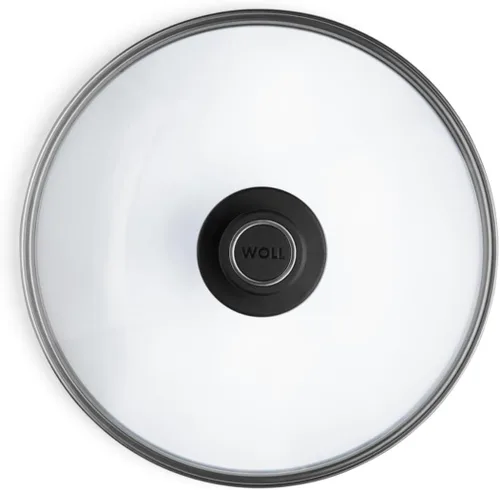 Vista 16 de Woll Tempered Glass with Stainless Steel Rim and Vented Knob Round Lid, 12", Clear