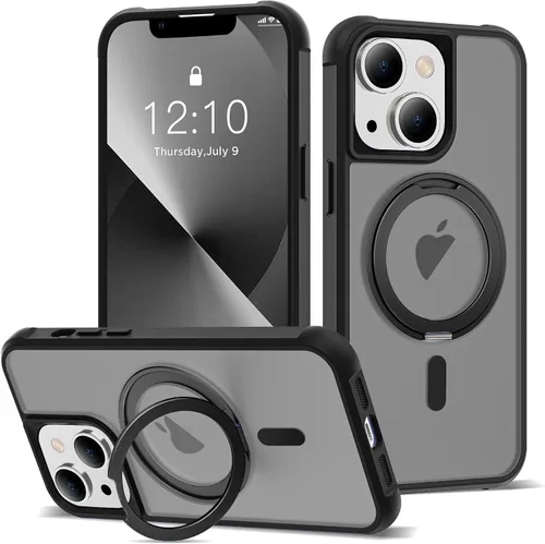 Vista 41 de Funda para iPhone 11 de 6.1 pulgadas con soporte de anillo magnético giratorio de 360°, compatible con MagSafe ligera y translúcida mate, funda