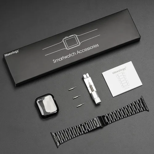 Vista 7 de iiteeology - Correa compatible con Apple Watch de 1.49" (38mm) Serie 3 2 1, correa mejorada de acero inoxidable con protector de pantalla