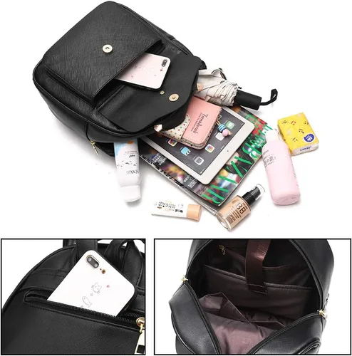 Vista 4 de Mochila de piel para niñas, estilo Bowknot, 3 piezas de mochila, bolso y monedero a la moda, para mujer