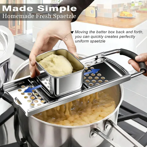 Vista 4 de Spaetzle Maker - Prensa de acero inoxidable con colador, fabricante de sppaetzle alemán de primera calidad con mango cómodo, herramienta tradicional