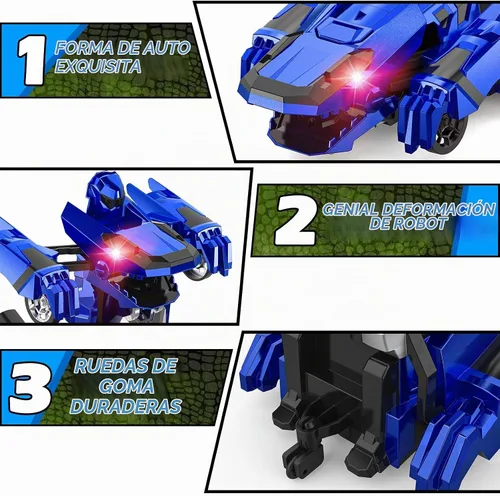 Vista 5 de Kroyedfuw Coches RC Transformables de Dinosaurio, Coche de Control Remoto 2.4Ghz que se Transforma en Robot con Luz Intermitente, Rotación 360°