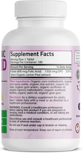 Vista 2 de Bronson ácido fólico orgánico, con certificado USDA y Vegetariano, La mejor vitamina prenatal, 1