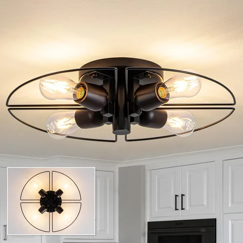 Vista 12 de 4 Luces Estilo Granja Sputnik Accesorios de Iluminación Accesorios de Techo Negro Industrial Lámpara Empotrada de Montaje al Ras Accesorio de Luz