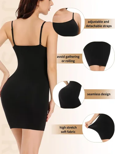 Vista 2 de JOYSHAPER Vestido moldeador para mujer, vestido largo sin mangas, vestido camisola con control de abdomen
