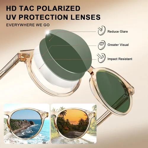 Vista 4 de CARFIA Gafas de sol redondas de acetato para hombre, polarizadas, protección UV, gafas de sol clásicas retro CA5289L