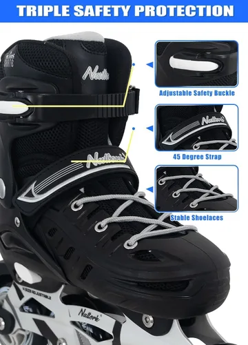 Vista 3 de Nattork Patines en línea para niños y niñas, hombres y mujeres, 4 tamaños ajustables, cuchillas de patines de ruedas para principiantes para niños