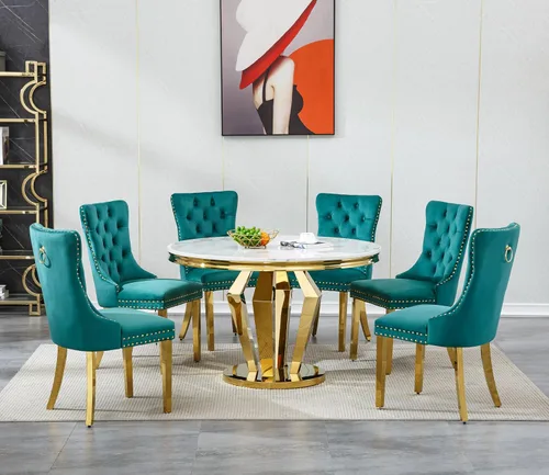 Vista 24 de Juego de mesa de comedor de mármol sintético de oro blanco de 47 pulgadas para 2, juego de mesa de comedor de cocina de 3 piezas, juego de mesa