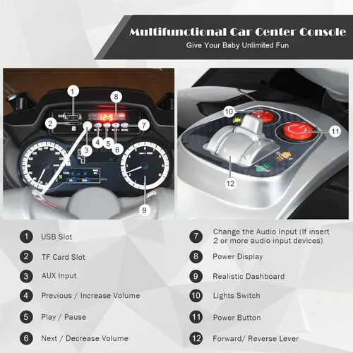 Vista 4 de HONEY JOY Motocicleta para niños de 12 V, vehículo eléctrico a batería para niños, ruedas de entrenamiento, luces LED, pedal de pie, suspensión