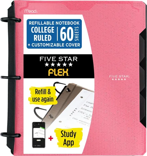 Vista 9 de Five Star Cuaderno recargable Flex + aplicación de estudio, carpeta de 1 pulgada con cubierta personalizable, cuaderno con rayas universitarias