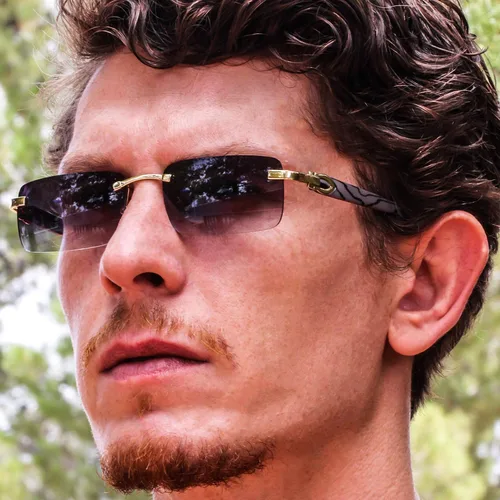 Vista 6 de Elite Slim Rimless Gafas de sol rectangulares de metal y madera estilo aviador