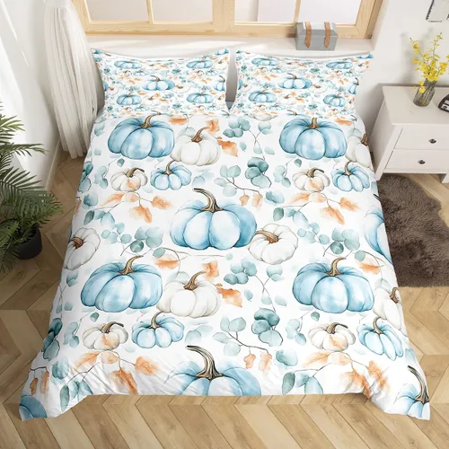 Vista 35 de Erosebridal Juego de funda de edredón individual de pavo de Acción de Gracias, juego de ropa de cama de calabaza y hojas de otoño para niños