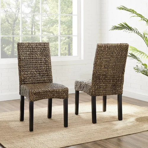 Vista 6 de Crosley Furniture Edgewater - Juego de 2 sillas de comedor de ratán de fibra natural tejidas a mano, color hierba marina