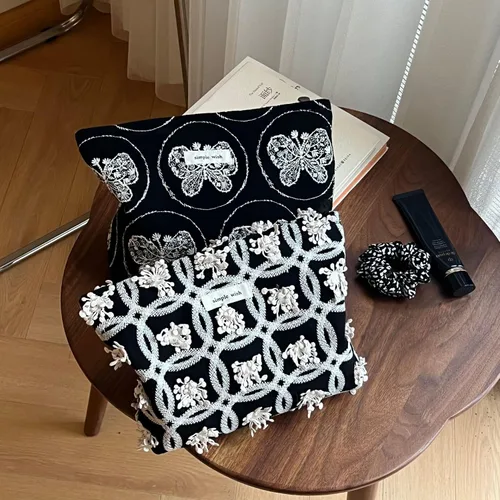 Vista 4 de Sminra Bolsa de Maquillaje Bolsa de Cosméticos Bolsa de Aseo de Lona Preppy para Mujeres Linda Bolsa con Cremallera Organizador Accesorios de Viaje