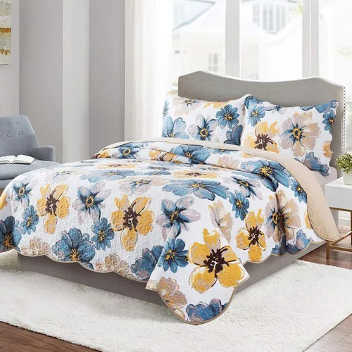 Vista 23 de HoneiLife - Juego de edredón de 3 piezas, colcha ligera de microfibra, diseño de flores silvestres, cubrecamas ligero y botánico, para todas