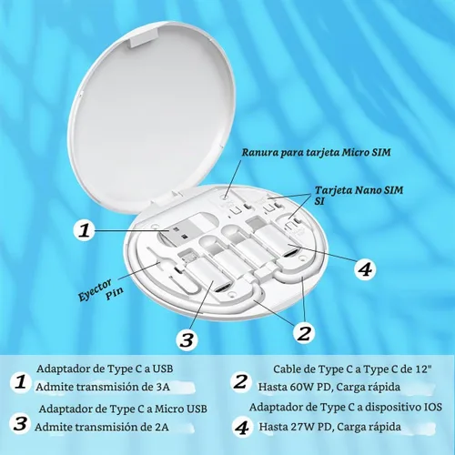 Vista 3 de Kit de cable adaptador de carga multiUSB, caja de cable de dispositivo C a iOS, juego de conversión USB A y tipo C a dispositivo micro macho/tipo