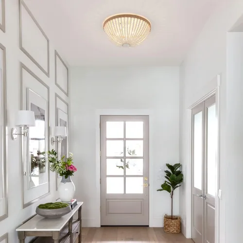 Vista 2 de Lámpara de techo de cristal de montaje empotrado moderna y estilo bohemio con cuentas de madera