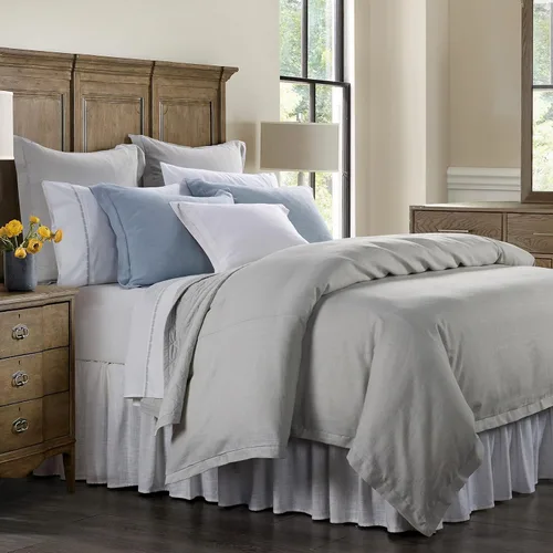 Vista 3 de HiEnd Accents Hera - Juego de edredón de lino a medida de 3 piezas con fundas de almohada, juego de ropa de cama de color liso gris Queen