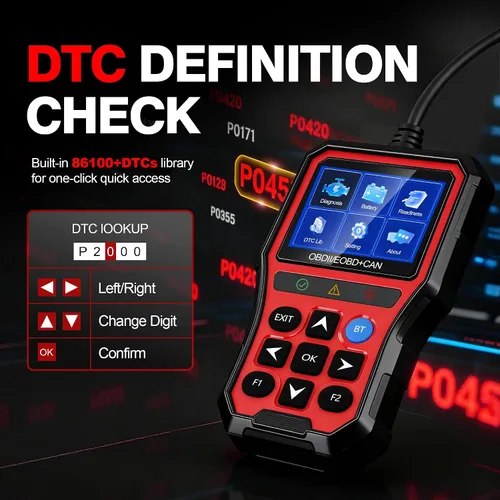 Vista 7 de Herramienta de diagnóstico del escáner OBD2, lector de código de coche con probador de batería, lector de código del motor con reinicio OBDII, fecha