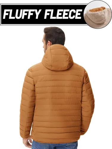 Vista 16 de MAGCOMSEN Chaqueta acolchada para hombre con capucha, forro de vellón, chaqueta térmica resistente al agua, chaqueta de plumón con cremallera