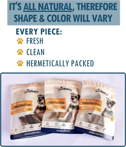 Vista 4 de Wildeers Cuernos de alce para perros pequeños, paquete de 3, ricos en minerales, masticables de hueso de cuernos de perro, fabricados en Estados