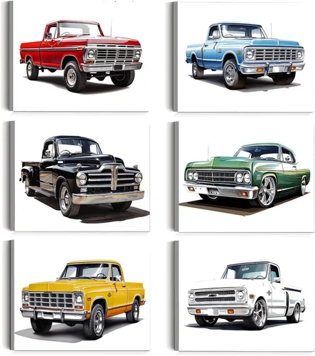 Vista 7 de MOCVSWO Impresiones artísticas clásicas para pared de auto, camioneta con acuarela, carteles, decoración de habitación de niños, decoración