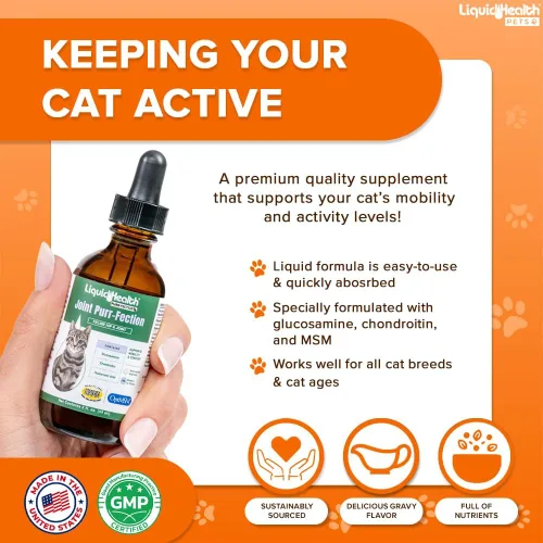 Vista 2 de LIQUIDHEALTH Pets Liquid Cat Glucosamine Joint Purr-Fection - Apoyo para Alivio de Salud de Cadera y Articulaciones, Goteros Felinos de Condroitina