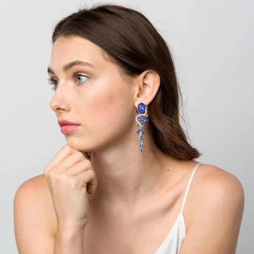Vista 9 de Aretes colgantes de moda con diamantes de imitación largos y coloridos de cristal para novia, boda, lágrima, aretes de araña para mujeres, concursos