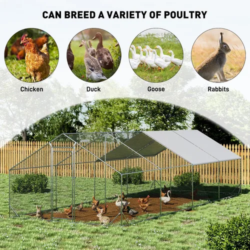 Vista 6 de OUYESSIR Gallinero para exteriores, gran techo de espionaje con cubierta impermeable para uso en granja en el patio trasero, jaula para aves