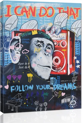 Vista 34 de Arte de pared de graffiti colorido póster impreso en lienzo creativo y moderno, pintura de graffiti de niña nunca te rindas, imágenes inspiradoras
