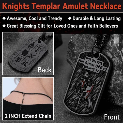 Vista 5 de FaithHeart Collar de sello de caballeros templarios, joyería de Cristo compañeros soldados para hombres y mujeres con delicado embalaje de regalo