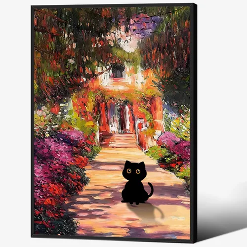 Vista 19 de CAXIYSH Arte de pared de gato negro Monet, póster de lirios acuáticos, vintage, divertido, floral, gato, lienzo, pinturas famosas, impresiones